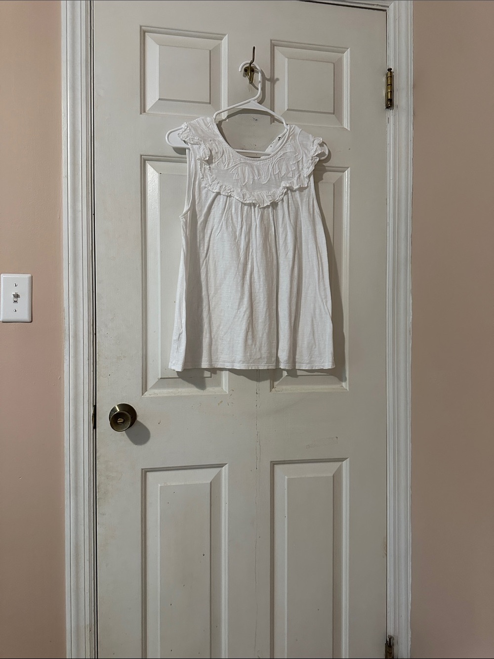 Girls' White Embroidered Ruffle Yoke Tank Top